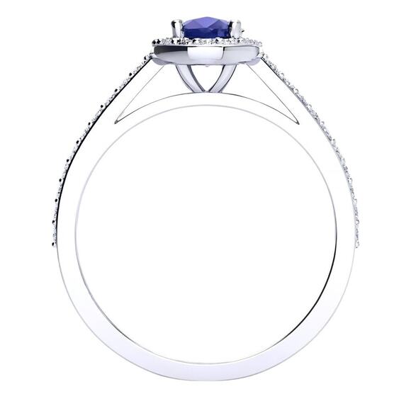 1 1/2 Carat Oval Created Sapphire & Diamond Halo Ring in Sterling Silver - Picture 3 of 6